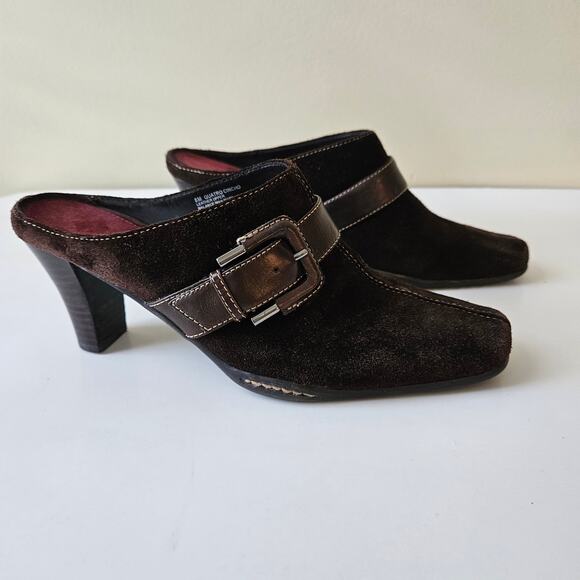 Vintage Aerosoles Suede Mules, Size 8 Square Toe Buckle Earthy Whimsygoth - Picture 1 of 9